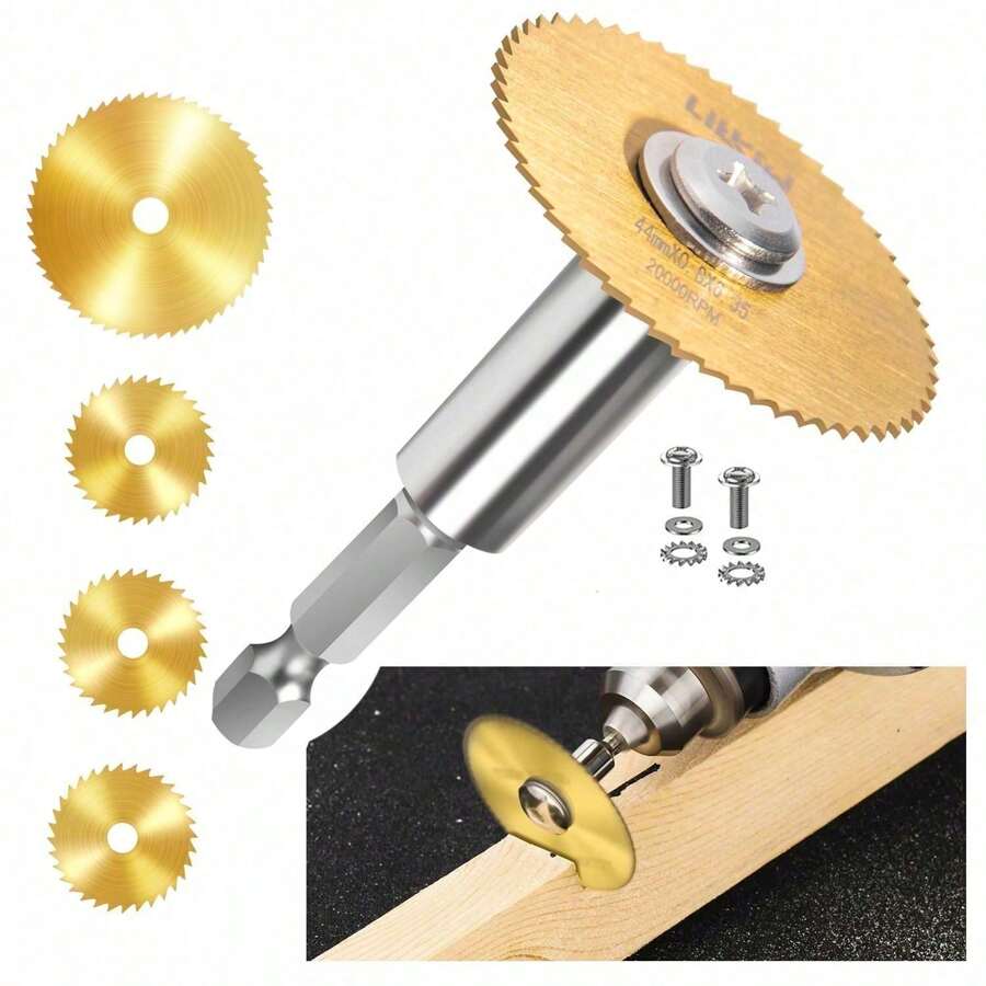 7 pièces de 0,25 pouce de tige hexagonale avec 4 lames de scie rotative de forage (revêtement en titane), disque de scie HSS, lames de coupe pour outils rotatifs