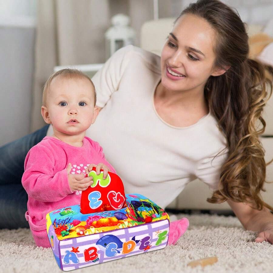 Caja sensorial para bebés, práctica de habilidades motoras finas para infantes, caja de papel de educación temprana inteligente para recién nacidos, jalar y jugar, juguete calmante