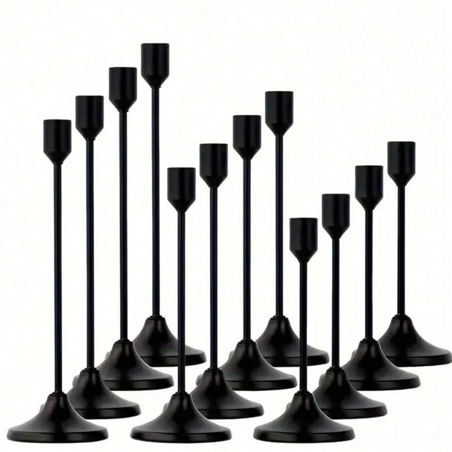 12er Set Europäischer romantischer Kerzenständer aus poliertem Metall, geeignet für Stumpen- und Taperkerzen, eleganter Mittelpunktdekor für Weihnachten, Halloween, Ostern, Thanksgiving, Zuhause, Hochzeit, Party, Jubiläum