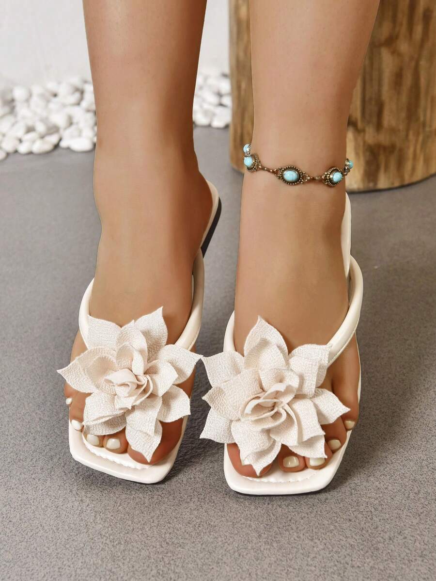 1 Pair Fashionable Teenage, Floral Beach Thong Sandals, Stylish Flat Slip-On Slippers For Outdoor Wear