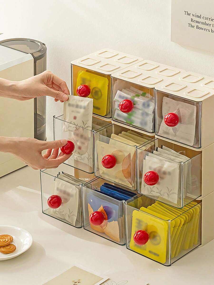 1 Stück Aufbewahrungsbox mit Griff, verstärkt, stapelbar, mehrstöckig, Desktop Spielzeug, Medizin, Snack Aufbewahrungsbox, versiegelte Box - Dopaminfarbe; Wohndekoration Aufbewahrung; Desktop Dekobox; Raum-, Schlafzimmer Dekorations-Aufbewahrung