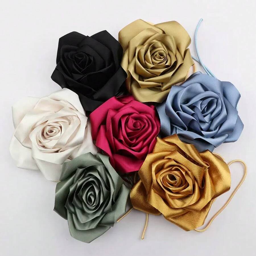 Blooming Satin Rose Lace-Up Necklace, Waist Chain, Chest Flower Shapewear Waist Belt, Vintage Decorative Accessory For Women