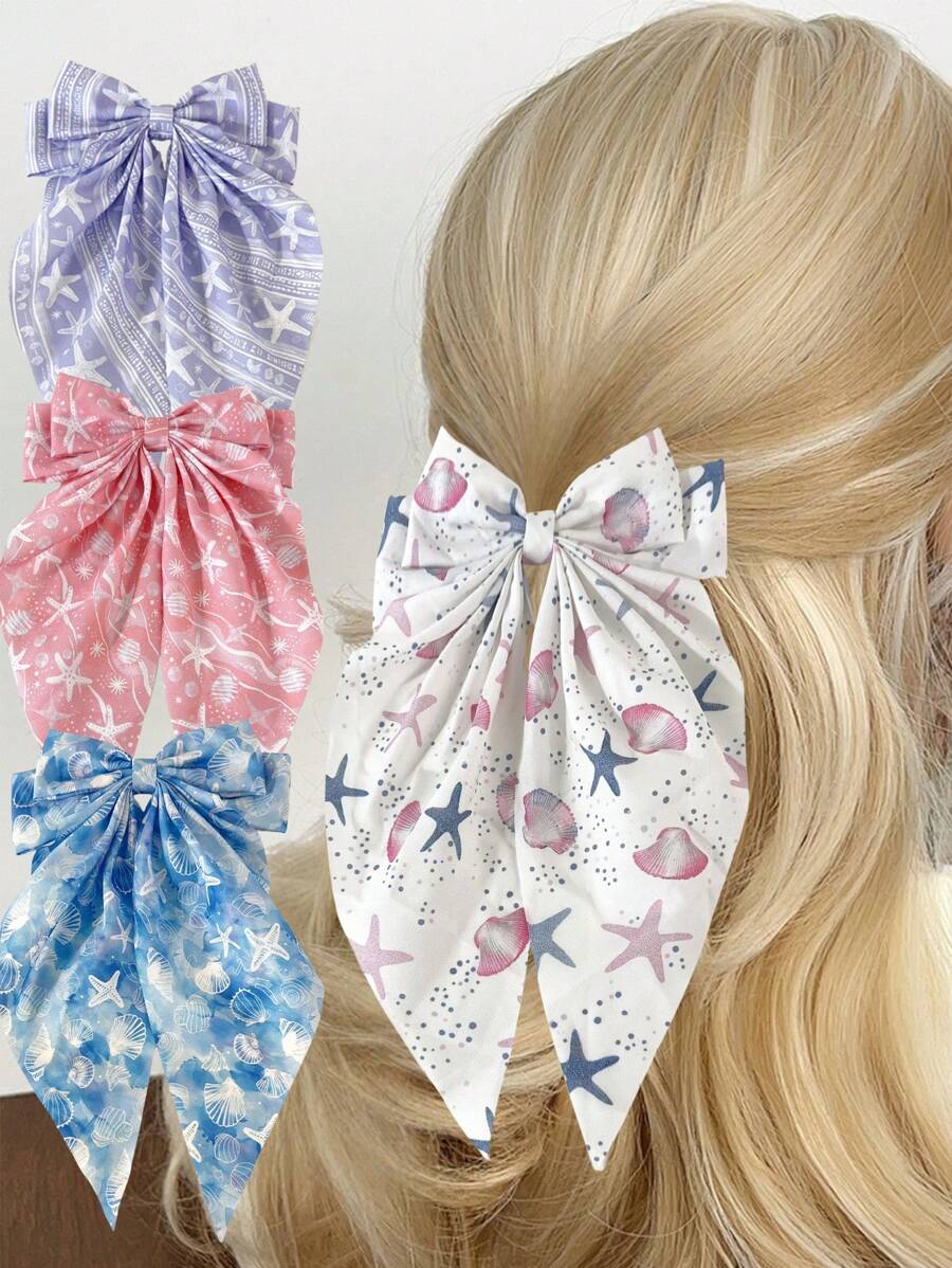 4pcs Women's Extra Large Long Streamer Bow Hair Clips, Elegant Spring-Loaded Hair Claw For Ponytail ,Hair Accessory ,School Accessories, Hair Slide, Hair Claws
