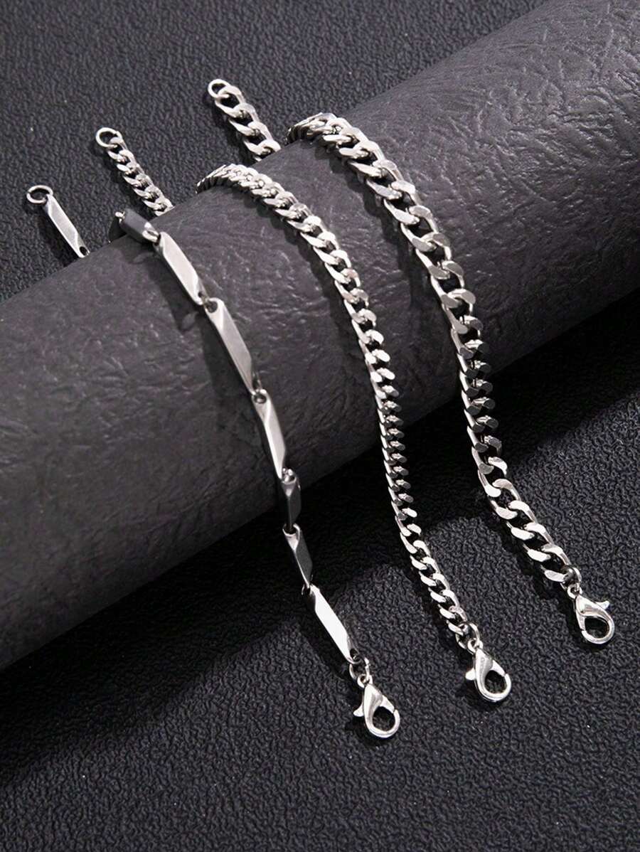 3 pièces Bracelets à chaîne simples et en acier inoxydable pour hommes, conviennent aux assortiments quotidiens