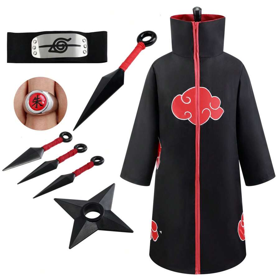 Costume de cosplay de cape de l'organisation des vêtements avec nuages rouges, costume d'Halloween de performance, cape d'Uchiha Itachi