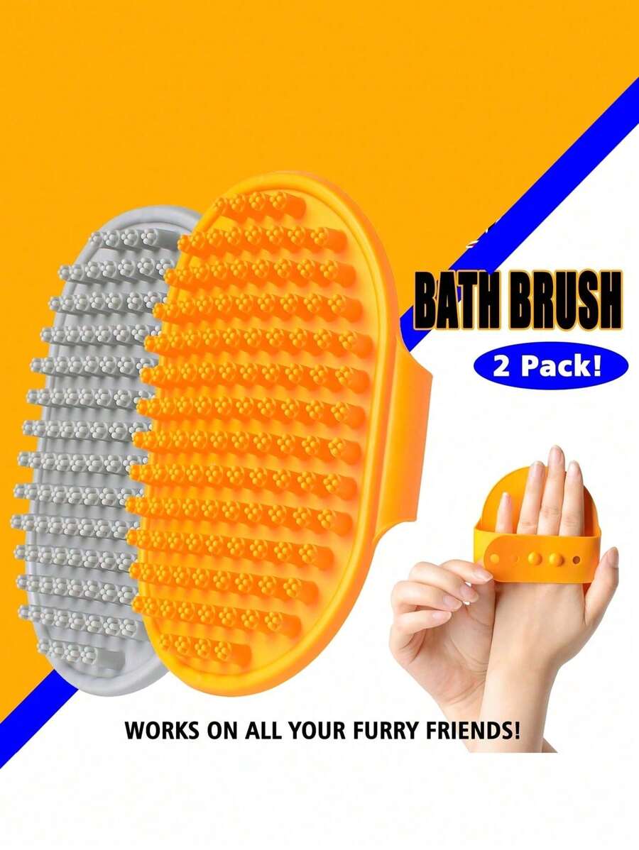 2 pièces/set Brosse de toilettage pour animaux de compagnie, brosse de shampooing pour animaux de compagnie avec poignée à boucle réglable, convient aux chiens et chats à poils courts et longs, massage doux