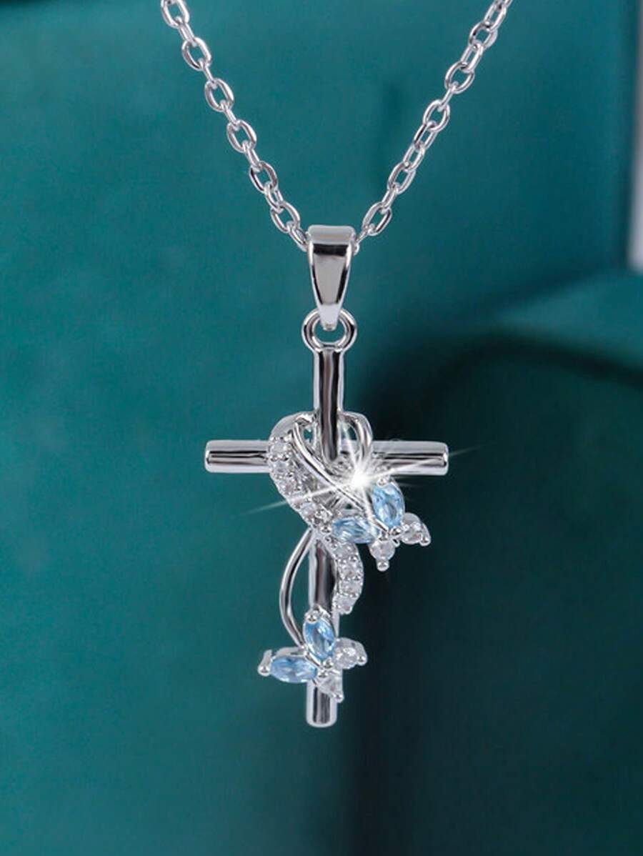 1 Stück modische, delikate, süße, romantische Halskette mit Schmetterling, der ein Unendlichkeitszeichen-Design mit mikro-eingearbeiteten weißen Zirkoniasteinen aus Kupfer umgibt, bedeutungsvolles Muttertagsgeschenk