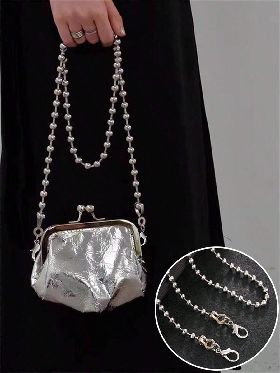 Minimalistisches Perlendesign Edelstahl Goldfarben Handtaschen Tragegurt, verstellbare Metall Kette Schulterriemen Zubehör für DIY Umhängetaschen, stilvoll & langanhaltend für Anfänger, Büromitarbeiter, Teenager, College-Mädchen, Geschenk