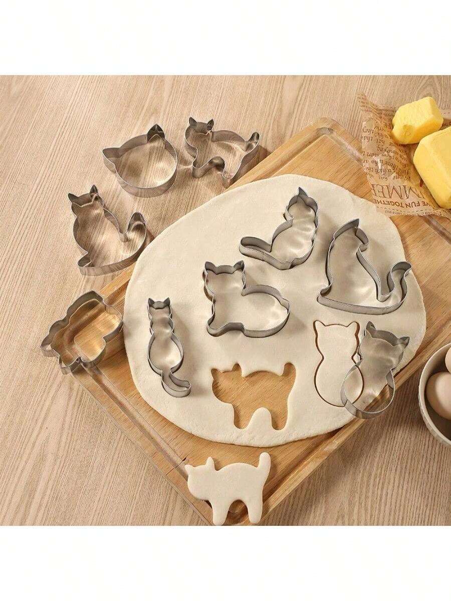 9 Stück/Set Edelstahl Keksausstecher, Cartoon Katze geformte Backform, Obst und Gemüse Schneider, geeignet für Kindergeburtstagsfeiern - Metallbackwerkzeuge - perfekt für süße Tierkekse