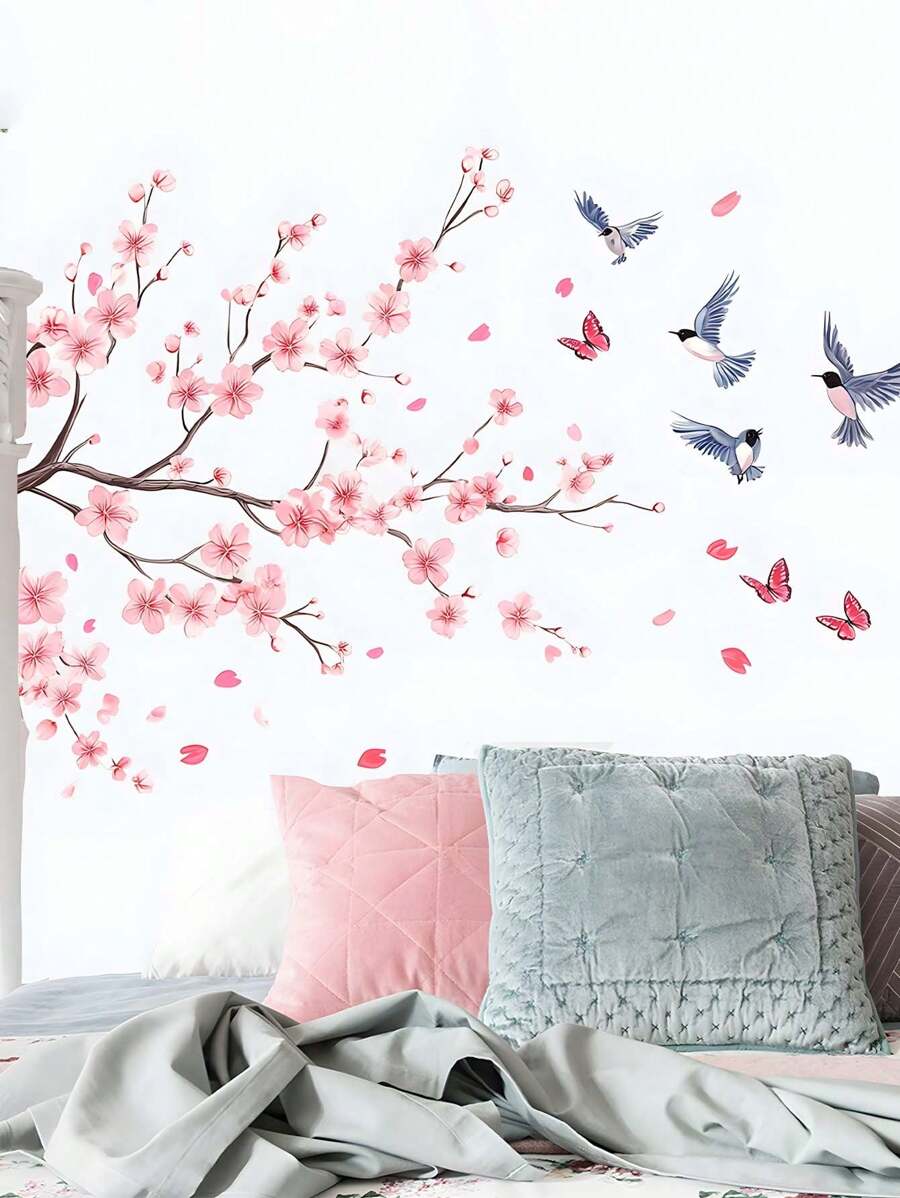 1pc Wall Stickers Tree Branch Bird Cherry Blossom Stickers 23.6*11.8 Inches Waterproof Dustproof PVC Stickers Materials Removable Wear-Resistant Self-Adhesive Easy-To-Tear Stickers Suitable For Wall Decoration Bedroom Living Room Home Decoration Self-Adhesive Wall Stickers Home Decoration Make Your Life A New Look Holiday Decoration Stickers Birthday Graduation Gifts