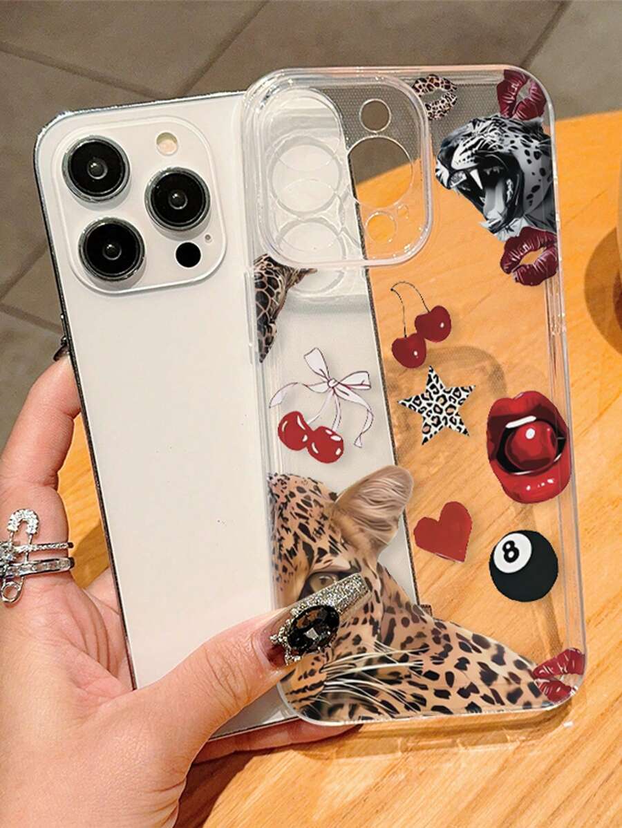 1 Stück neuer kreativer transparenter Handyhülle mit Leopardenmuster, kompatibel mit iPhone 16 ProMax, 11/12/13/14 Plus, XR/7/8 Plus/15 PM
