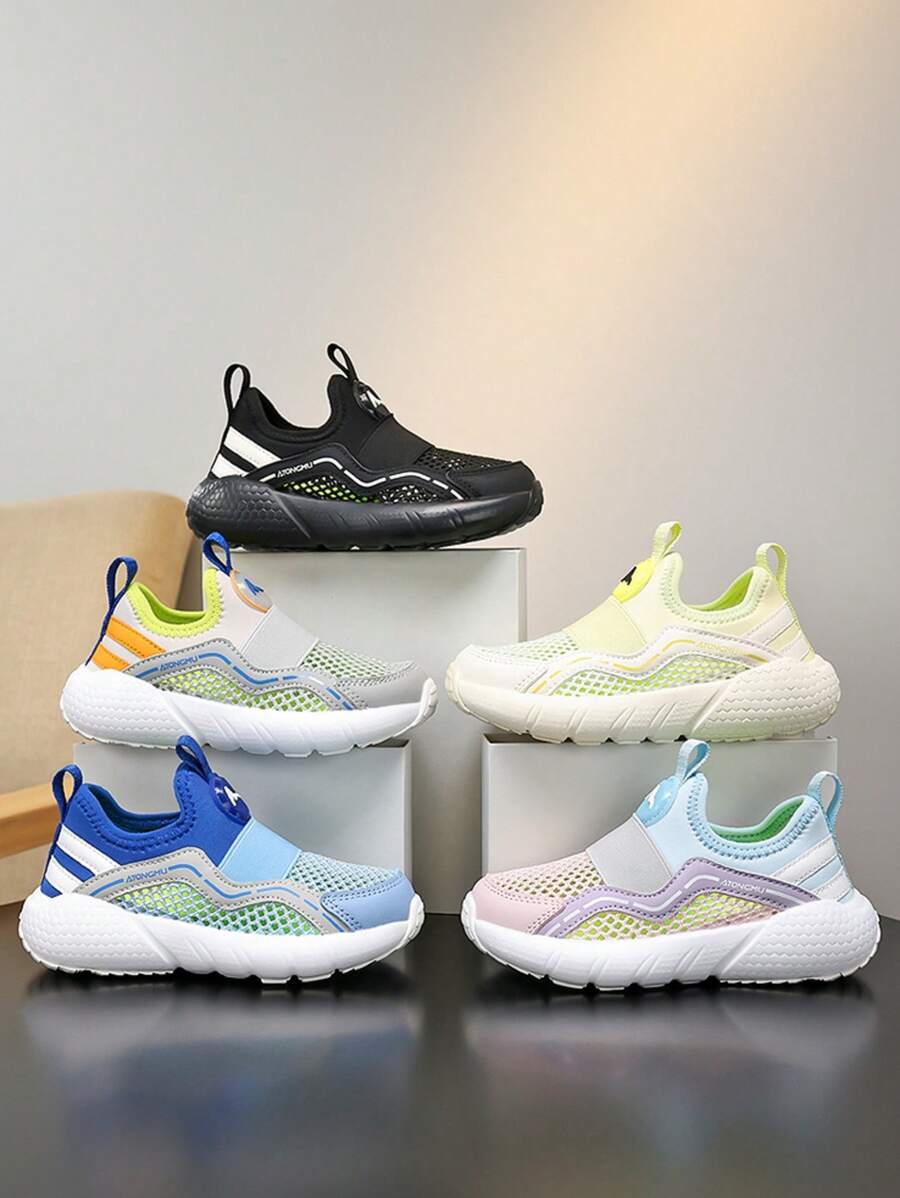 Children's Lightweight Sport Shoes, One Touch Slip-On Design, Breathable & Comfortable, Shock-Absorbing Toe Cap, Suitable For Casual, Sports, Daily Wear, Spring/Autumn