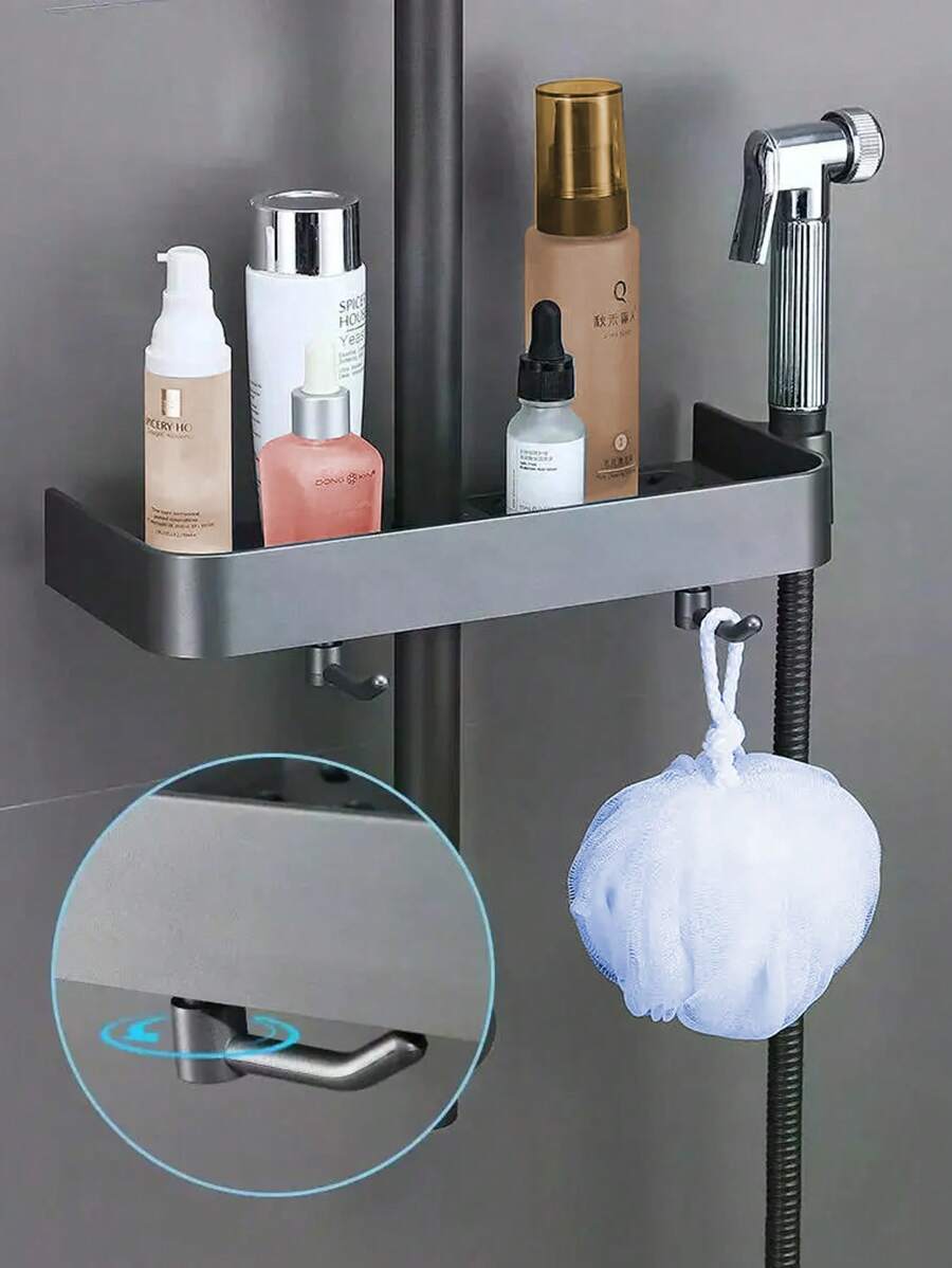 Shower Rack Storage Rack Household Bathroom Lifting Bracket Non-Punching Toilet Shower Rod Tray Storage Bathroom Accessories