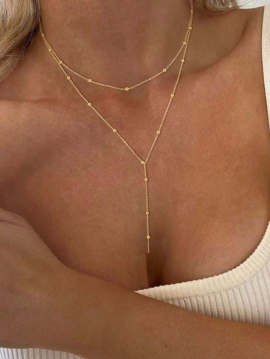1pc/2pcs Women Stainless Steel Double Layer Pendant Necklace, Suitable For Everyday Wear