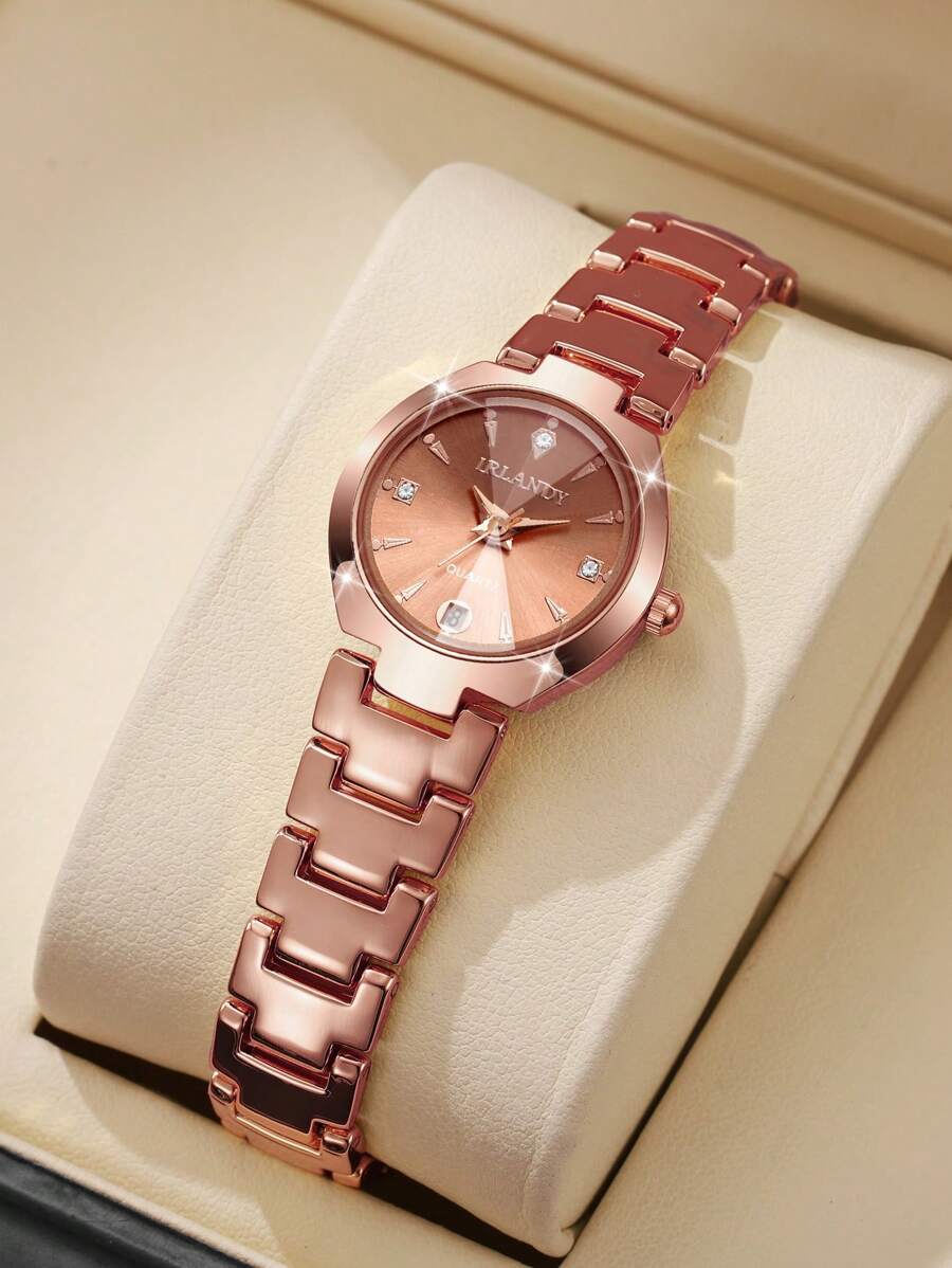 1pc Women's Fashion Minimalist Rhinestone Decor Calendar Dial Quartz Wrist Watch, Elegant Classic, No Watch Box Included