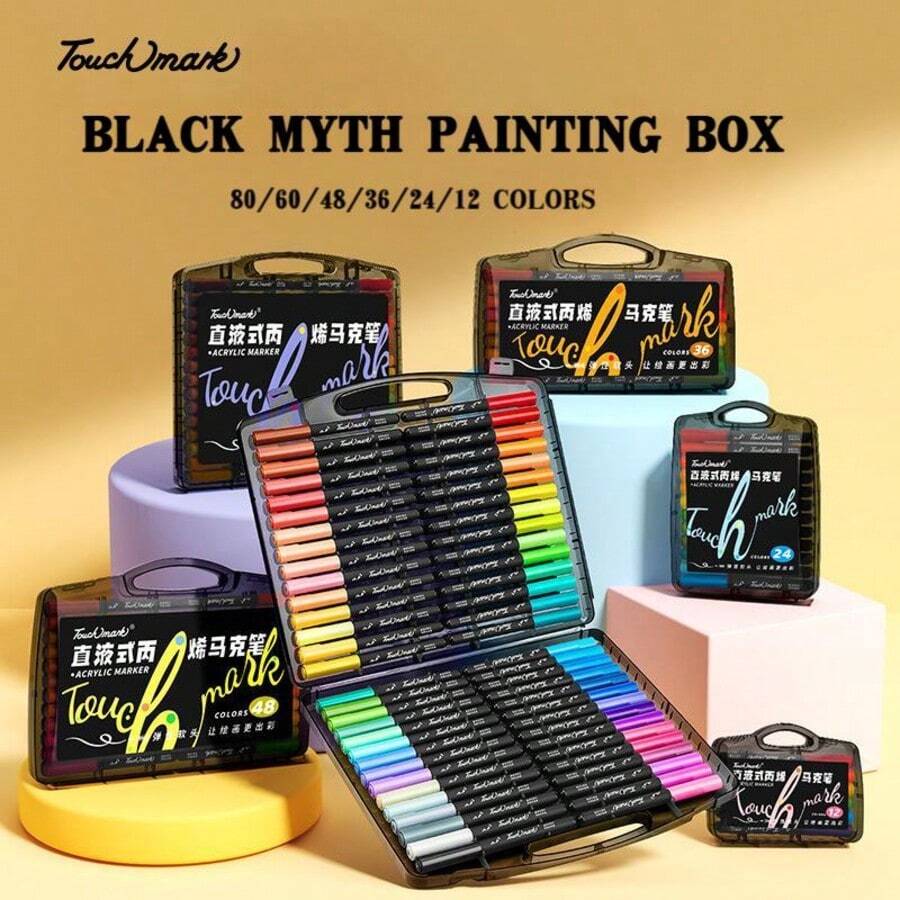 Touchmark Schwarze Mythos Pro. Malkasten mit 80/60/48/36/24/12 Farben für alle Arten von Malerei, Zeichnen, Geschenke, Schule, Kunst, Schreiben, gute Leistung, Schulmaterial, Schulbeginn