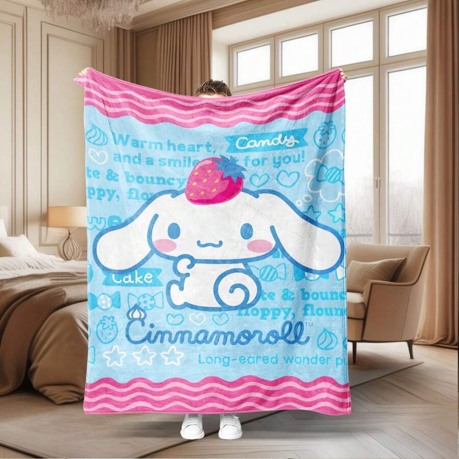 Sanrio 1pc Sanrio Cinnamoroll Cartoon Digital Print Flannel Blanket, Suitable For Living Room, Bedroom, Camping, Travel, Multi-Purpose Blanket To Feel The Warmth, Soft And Comfortable, Accompaniment For Sleep