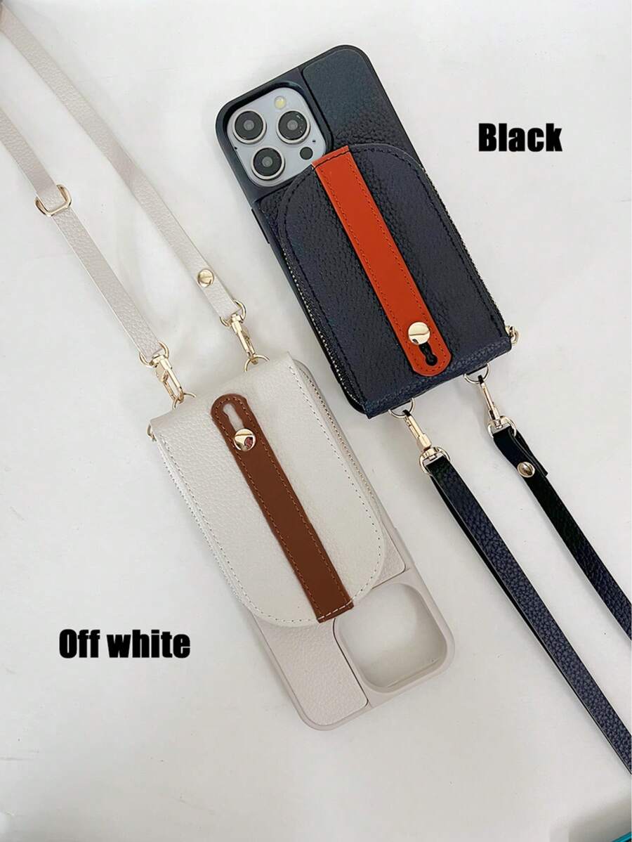 1pc Large Capacity Zipper Wallet Phone Case, Quilted Dual-Tone Half-Circle Leather Card Holder Phone Case With Detachable Shoulder Strap, Suitable For IPhone 16, 15, 14, 13, 12, 11 Pro Max, Women Holiday Travel Protective Cover With Stand Function