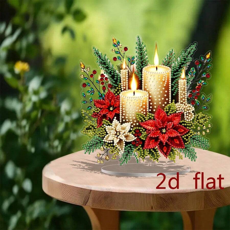 2D Flat Design Bohemian Style Christmas Candle Pattern 5D Diamond Painting Acrylic Display Set - The Candle Pattern Is Great For DIY Enthusiasts And Beginners, Home Wall Decor And Birthday Gifts, Holiday Home Decor | Bohemian Style |