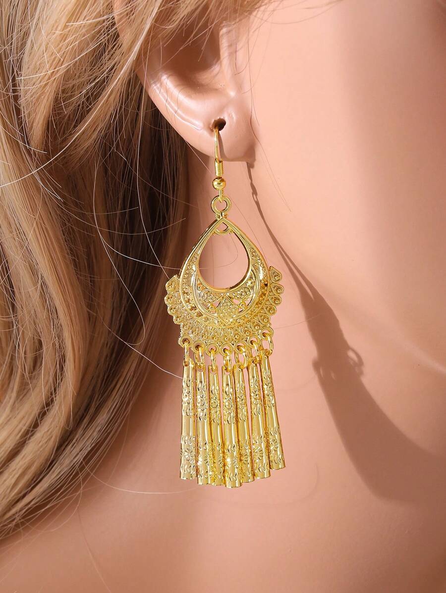 1 par de pendientes de estilo bohemio chapados en oro, joyas árabes, accesorios para bodas y fiestas, regalo de vacaciones para mujeres