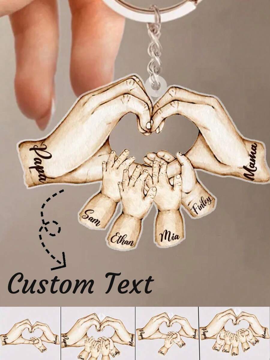 Personalisierter Familien-Schlüsselanhänger mit 1-7 gravierten Namen, Hand in Hand Schlüsselanhänger, Vatertagsgeschenk Familienschmuck