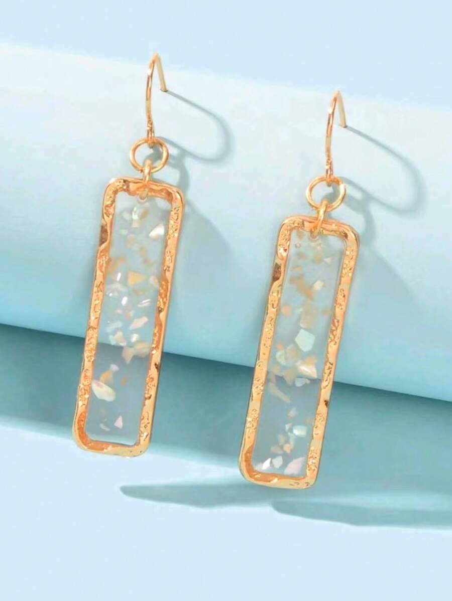 1 Paar neue Design Muschel Dekor transparente Acryl geometrische vergoldete quadratische Anhänger Hänge Ohrringe für Frauen als täglicher Schmuck