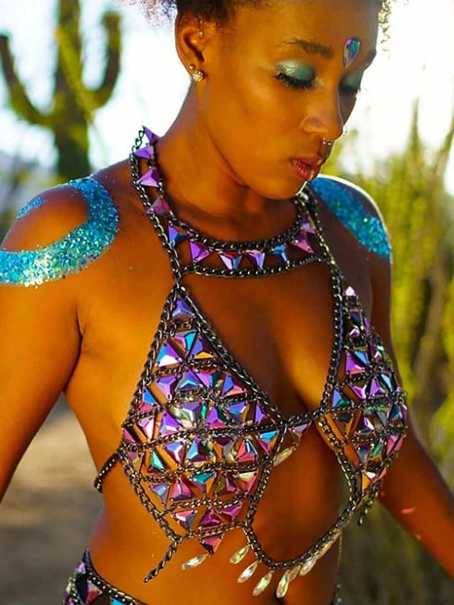 Último collar de cadena para el pecho hecho a mano con cristales de acrílico, joyería de cadena para el Body de moda para mujer
