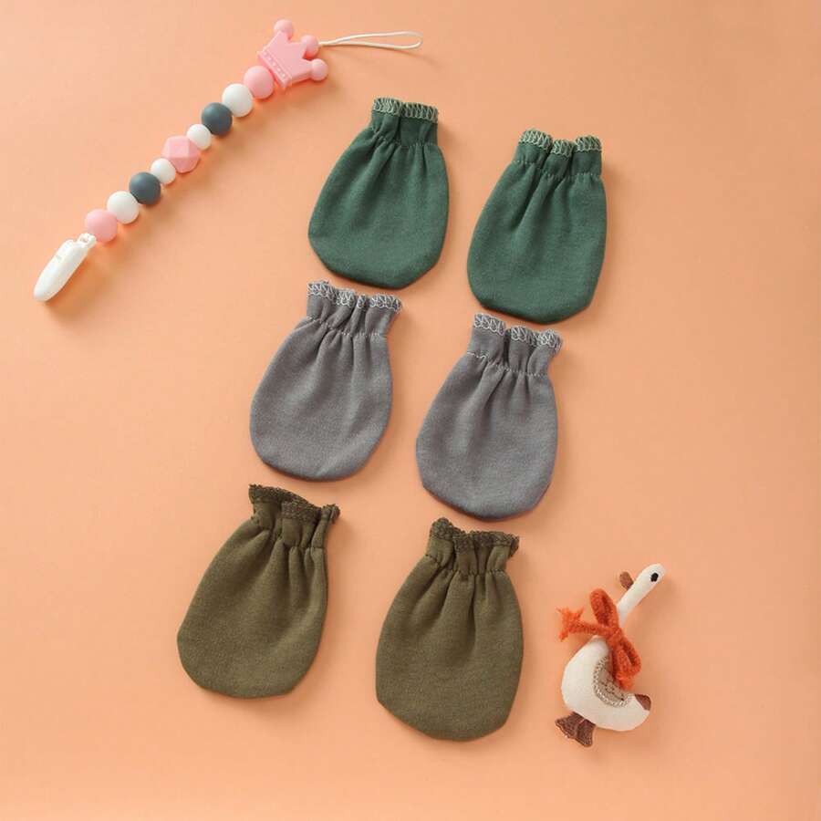 3/4/5/6 Pares de manoplas de unicolor para recién nacidos, aptas para todas las estaciones, guantes de protección de manos para niños y niñas, regalo ideal para recién nacidos