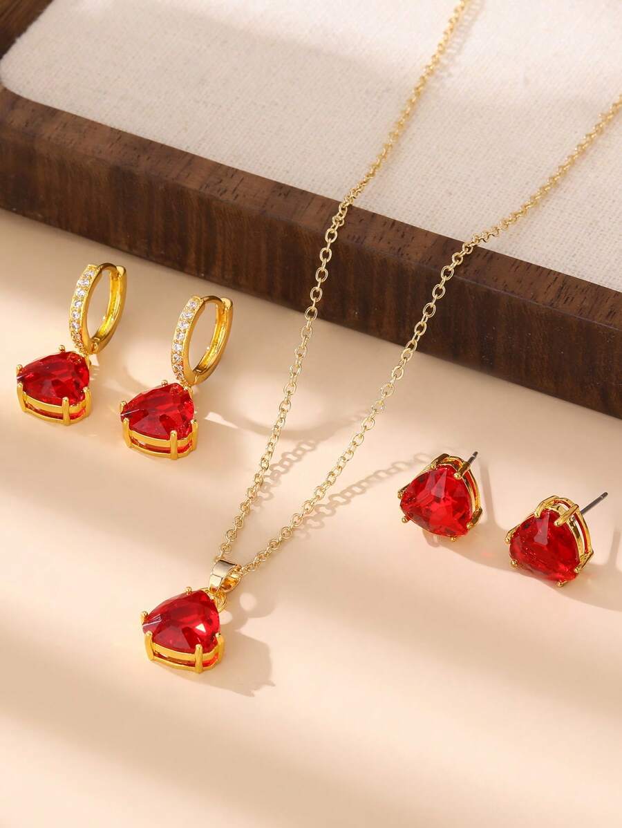 Charming Girl Crystal Zirconia Shinny Earring Necklace Set For Party Gift