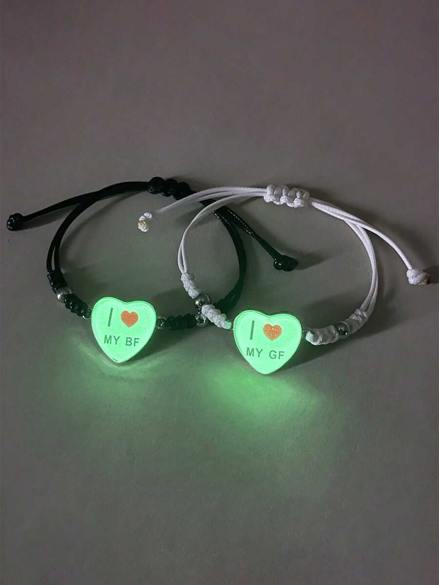 ATLVXJL 2 pièces Ensemble de bracelets lumineux pour couples "J'AIME MON PETIT AMI" et "J'AIME MA PETITE AMIE", ensemble de bijoux de mode décontractée, cadeau pour les couples, convient pour un port quotidien et les jours fériés (Saint-Valentin, Halloween)