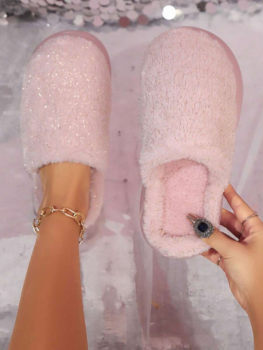 Women's New Maillard Color Plush Lining Thick-Soled Slippers/Snow Boots, Fur Trim On Collar, Fashionable And Warm, Dirt-Resistant, Non-Slip, Slip-On, Comfortable And Warm, Suitable For Indoor/Outdoor Wear In Autumn/Winter