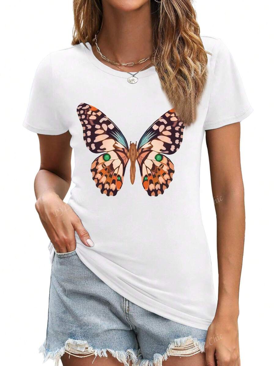 Magliette da donna a maniche corte, magliette estive con stampe grafiche, collo rotondo, casual, moda di base