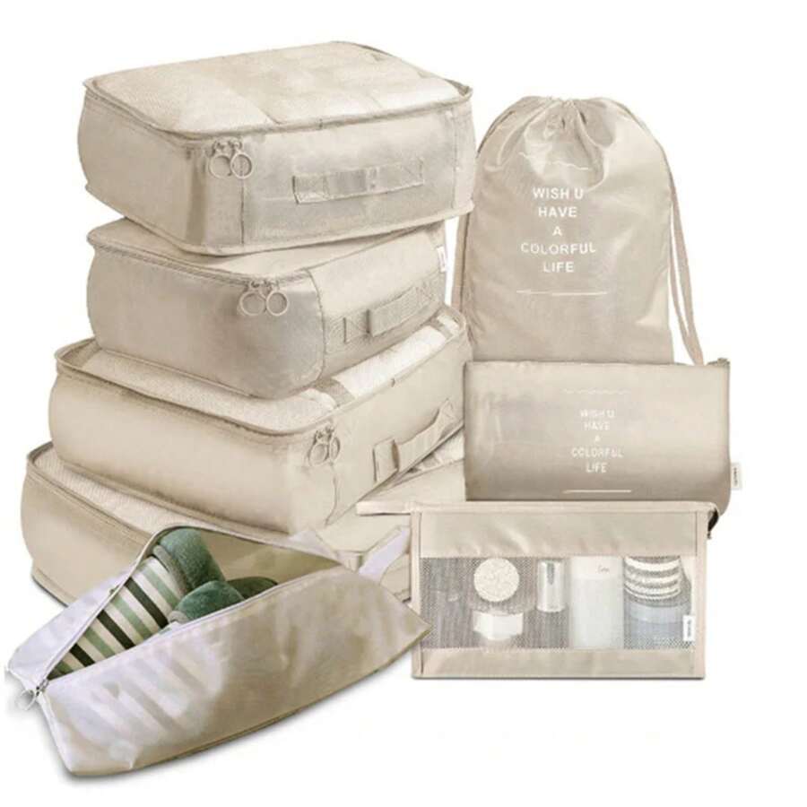 7 Pcs Foldable Travel Organizer Storage Bags Wardrobe Cube Suitcase Packing Set Storage Luggage Clothes Shoe Box
