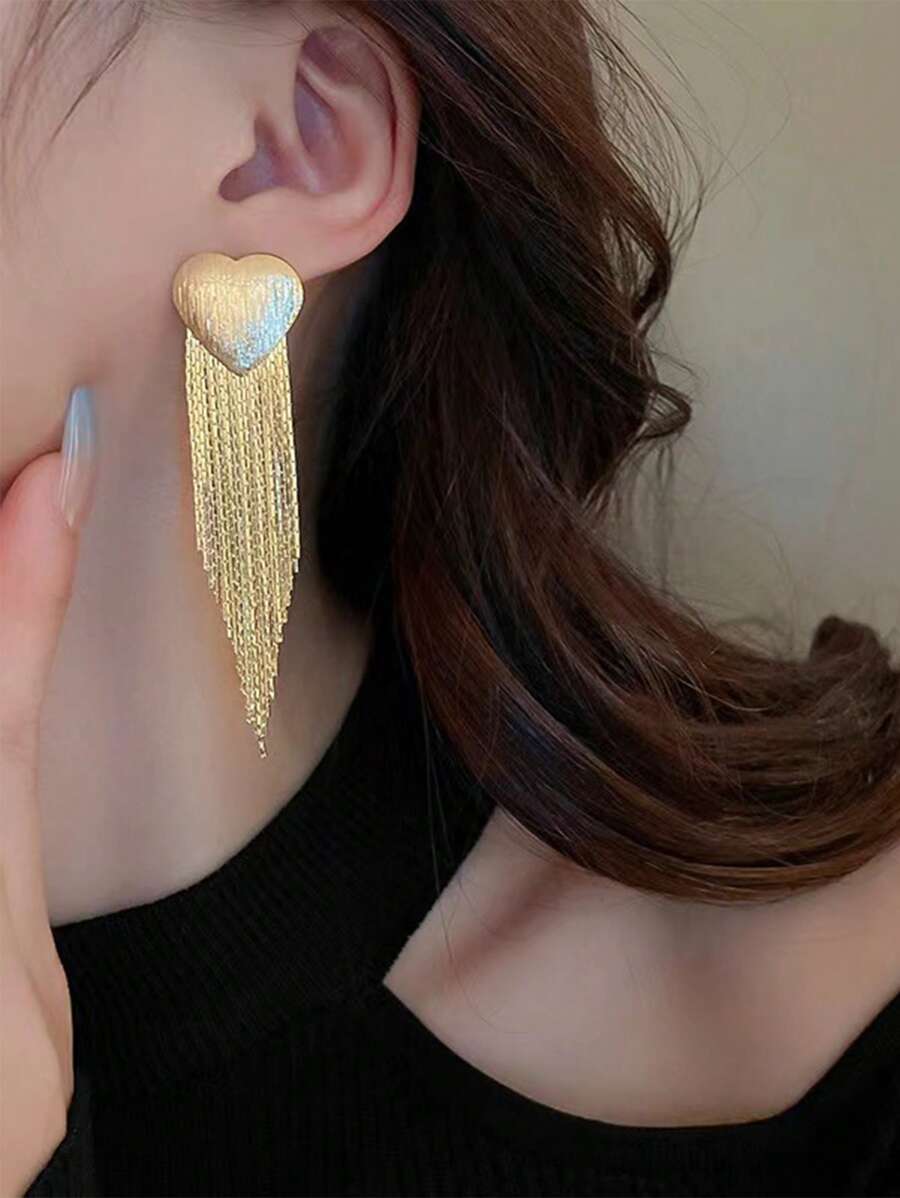 1 par de pendientes con borlas en forma de corazón, diseño de nicho personalizado de alta gama y exagerado, pendientes de moda para mujeres