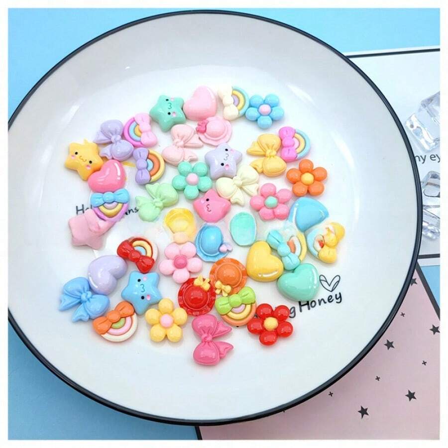 1/2/5/10/20/50/100 Piezas de Estrellas, Corazones, Flores, Lazos, Arcoíris brillantes hechos a mano DIY - Accesorios para clips de pelo y fundas de teléfono