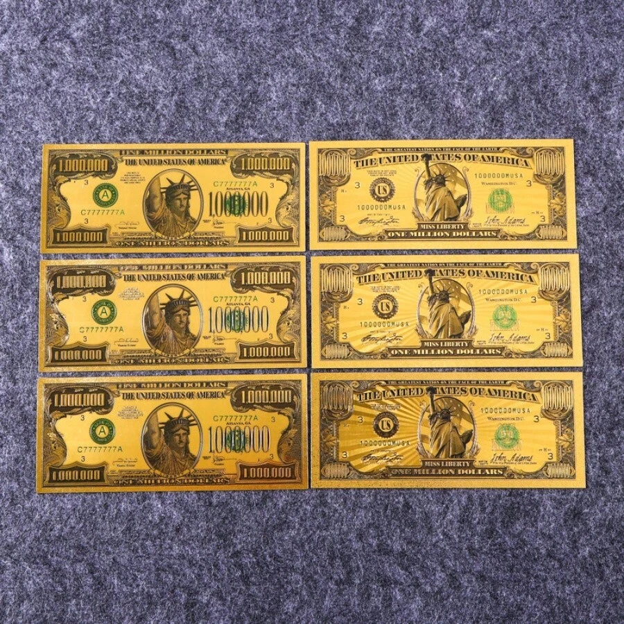 1pc/10pcs/20pcs Statue Of Liberty Gold Foil Holiday Spoof Event Commemorative Coins Color Double-Sided Color Printing $1,000,000 Color Commemorative Banknote Card