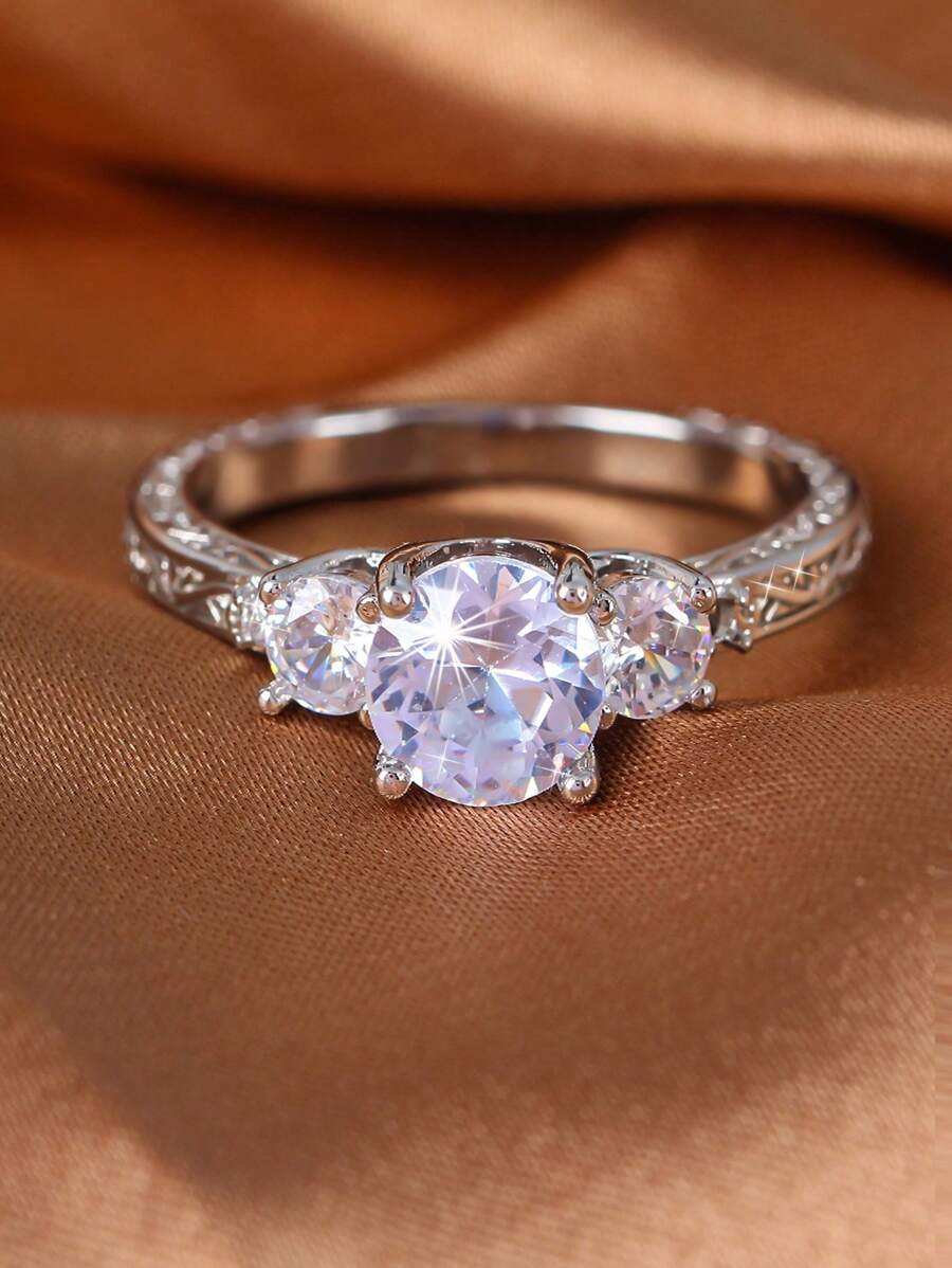1pc Elegant Zirconia Ring, Luxury Women's Engagement & Proposal Ring, Exquisite Accessory
