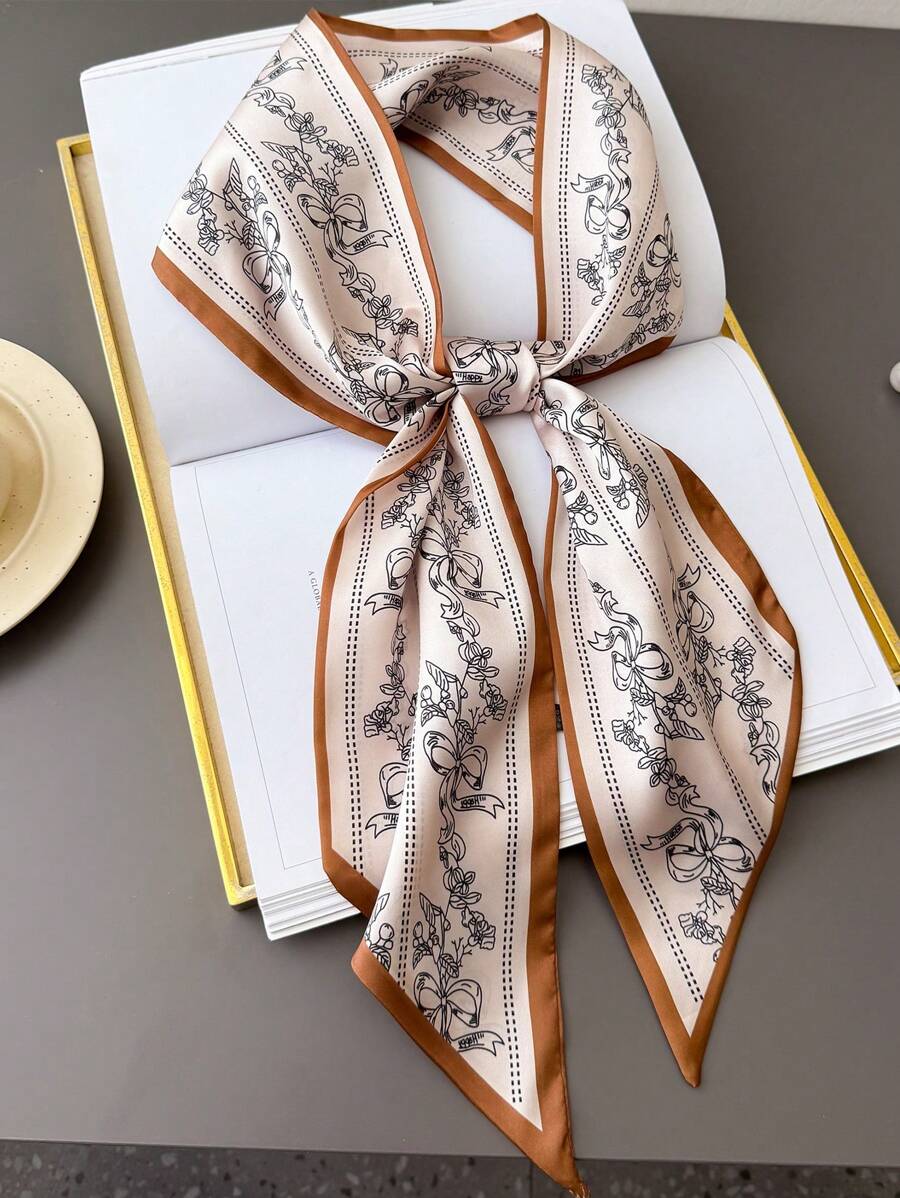 1 Peça Lenço de Pescoço de Cetim Feminino Estampado com Correntes Dupla Face de Cavalos, Fitas para Cinturão, Bolsas, Chapéus
