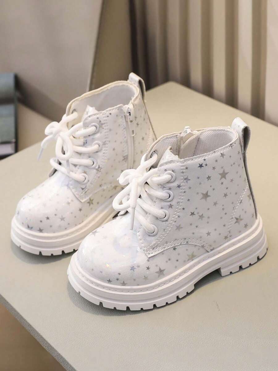 1 Paar unisex weiche, rutschfeste Stiefel, vielseitig modische Kinder-Knöchelstiefel mit Seitlichem Reißverschluss, glänzend lederene wasserfeste römische Schnürstiefel für Babys, geeignet für Frühling, Herbst und Winter