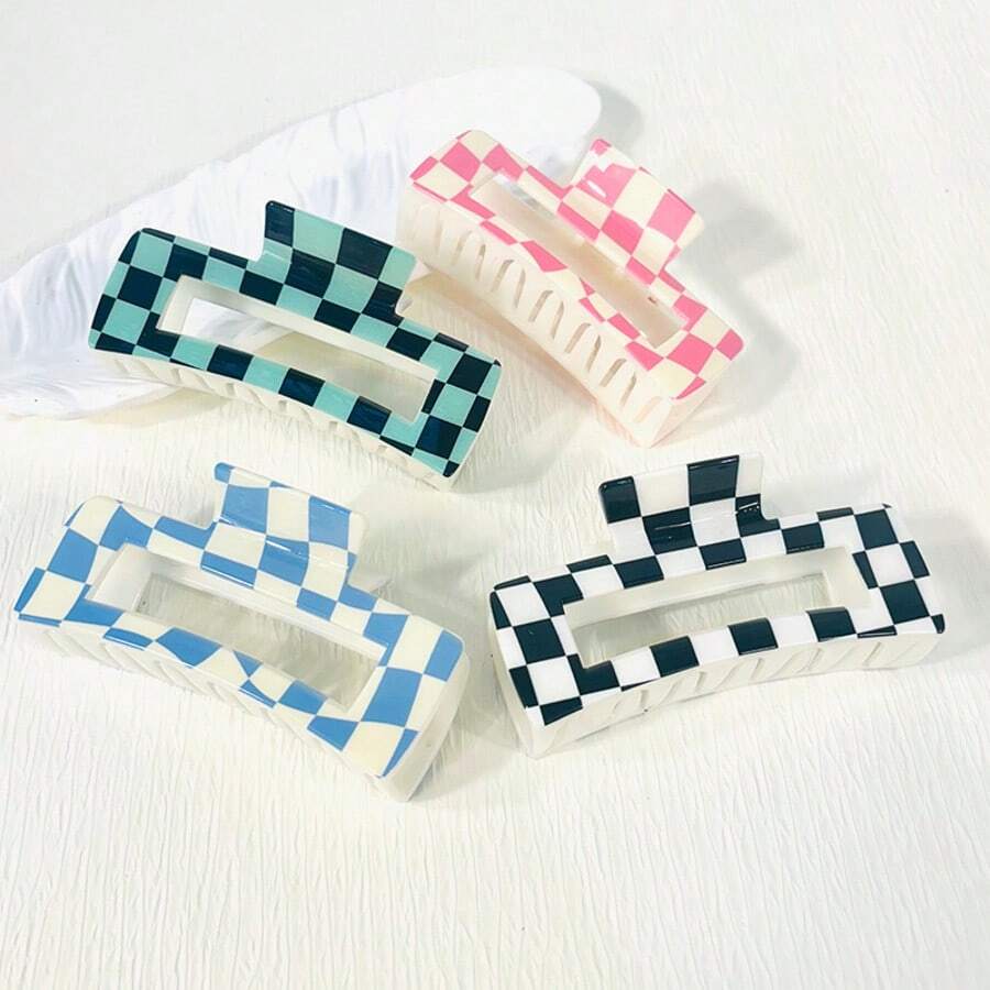 2pcs/4pcs Women's Summer Fashion Multicolor Plaid Hair Clips, Pink/Blue/Black & White/Tartan Hair Claws, Checkered Hair Accessories For Women Beauty Claw Clips