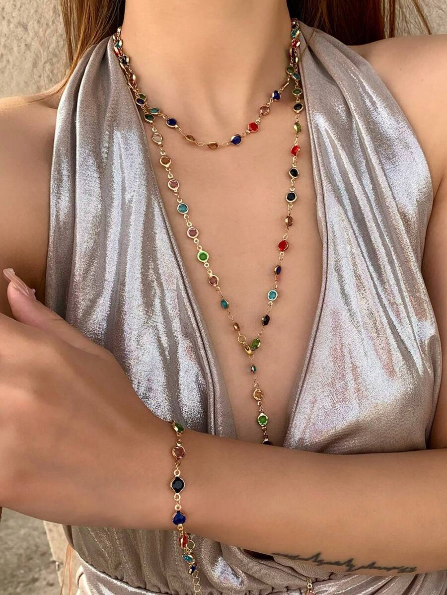 3/1pcs Set Casual Sexy Crystal Beaded Bracelet Necklace Jewelry Set For Women, Beach, Party, Wedding, Holiday, Gift For Girlfriend/Mother