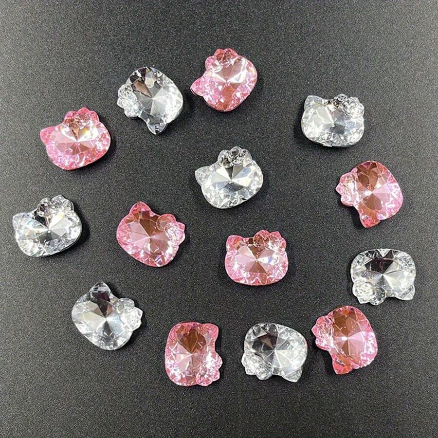 10/20/30 Peças Decorações de Unhas Acrílicas Decorativas Mistas de Gatos/Pedras De Rosa E Rinostones Fofos - Misturado Aleatório