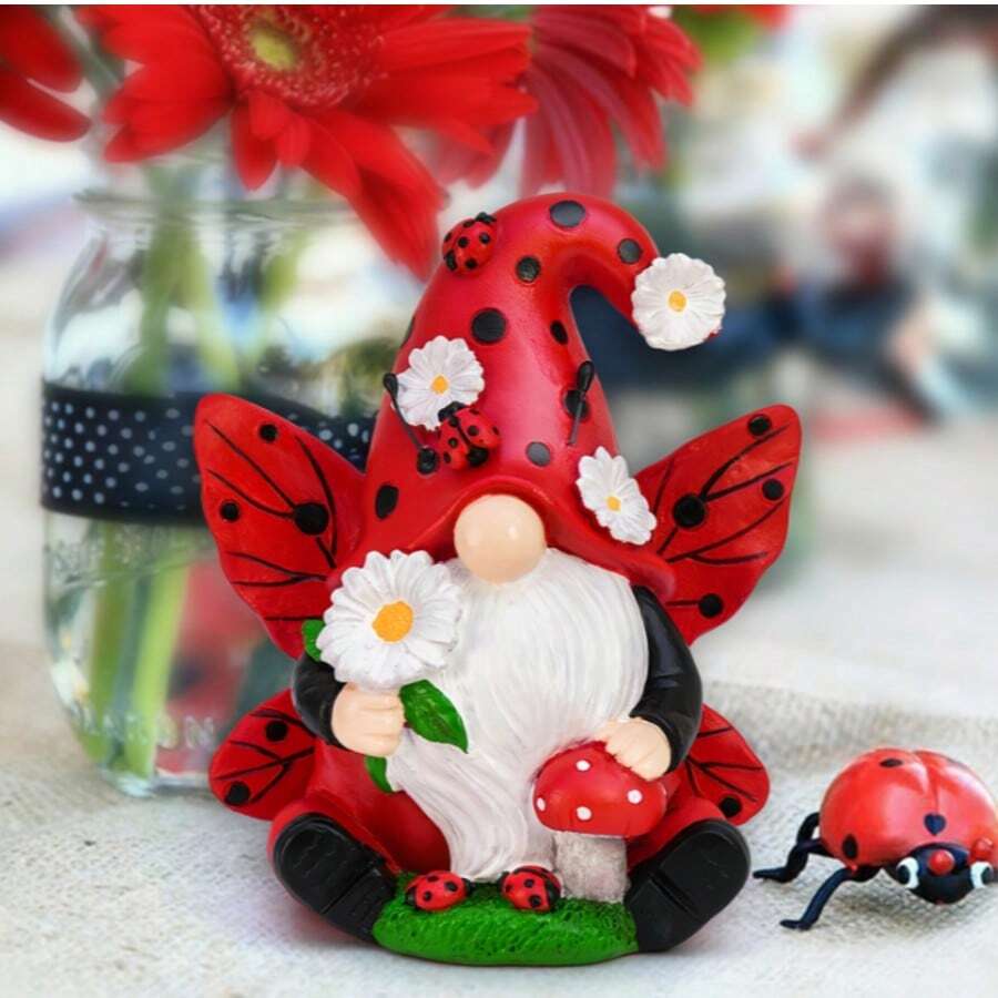 1 pièce Statue de gnome coccinelle en résine - Style élégant, décoration thématique de collection, convient à divers types de pièces, décoration de jardin et pelouse, pour Noël, Halloween, Thanksgiving, été, automne - Usage intérieur/extérieur