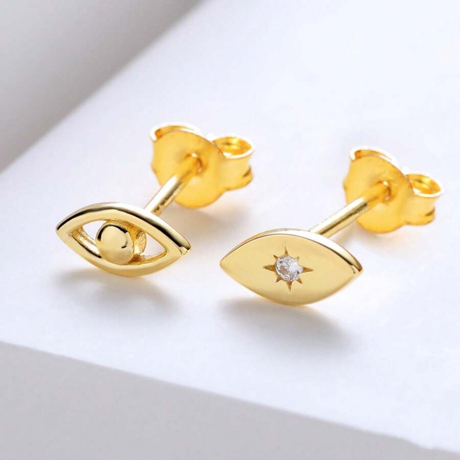1 par de pendientes de botón en forma de ojo con baño de oro de plata de ley 925, diseño único, brillante, accesorio de moda para resaltar el encanto personal, adecuado para todas las ocasiones