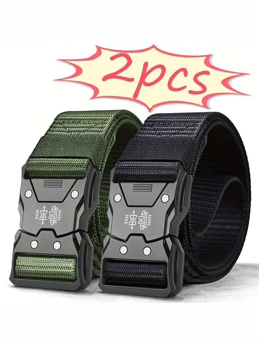 3pcs/2pcs Black Adjustable Canvas Belt - One Size Fit Embossed Detail Plastic Buckle For Fashion Jeans, Outdoor Sports, Training - Versatile Style