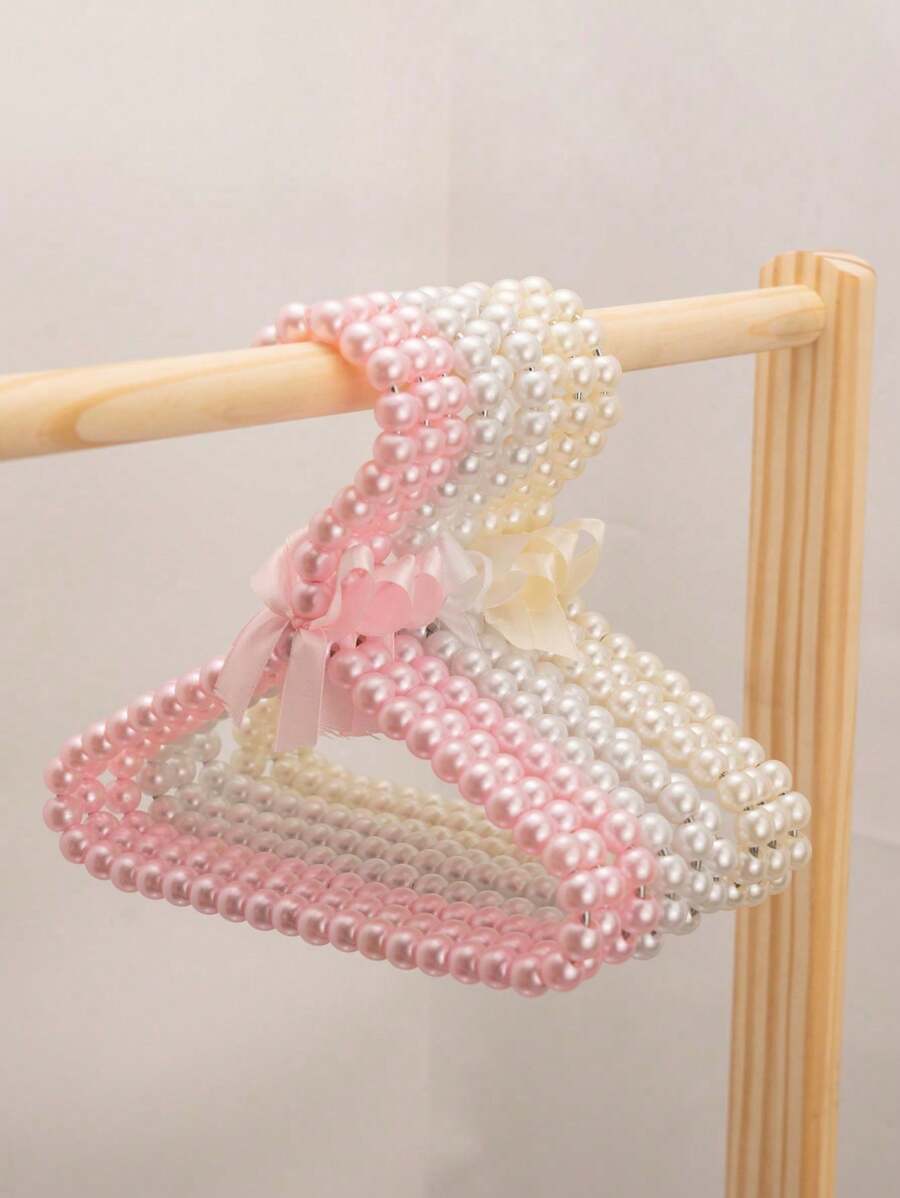 Pearl Beaded Clothes Hanger Mini Pearl Beads Small Metal Clothes Hangers With Ribbon Standard For Kids Baby Children Pet Dog