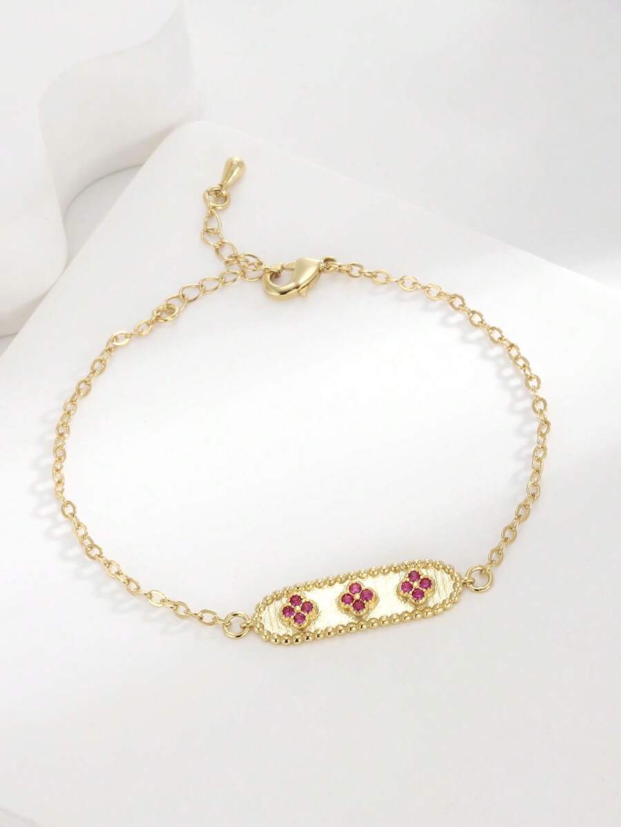 Charm-In 1 pieza Collar largo para mujer con flor decorativa de jade rojo incrustado en color dorado