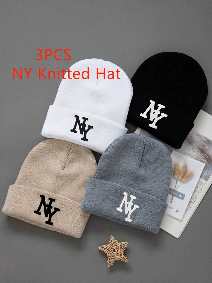 1/2/3 Piezas de gorros de invierno de Nueva York para niños y niñas, gorros de punto cálidos, suaves y a la moda, aptos para viajes de otoño e invierno, uso en ciclismo