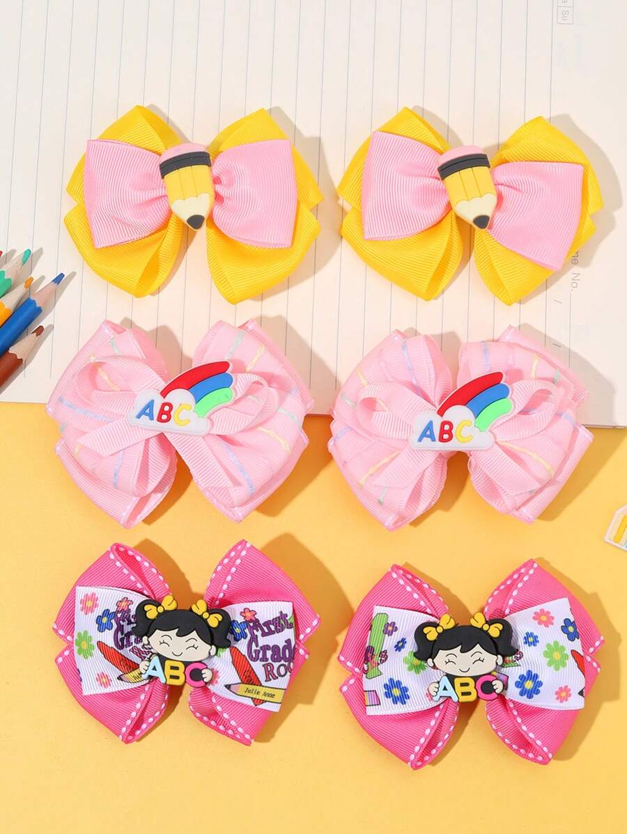 Juego de 2 o 6 pinzas para el cabello con lazos, accesorios para el cabello casuales y lindos para el primer día de clases, estudiantes, niñas, maestros
