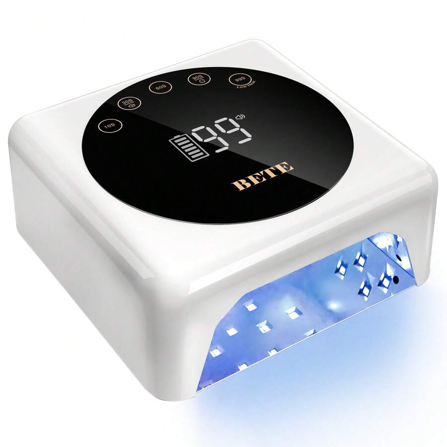 Lámpara de uñas LED inalámbrica profesional, lámpara UV recargable de 78 W, sensor infrarrojo inteligente y pantalla LCD, dispositivo de secado de esmalte de uñas, secador de uñas portátil para esmalte de gel con 5 temporizadores en blanco.